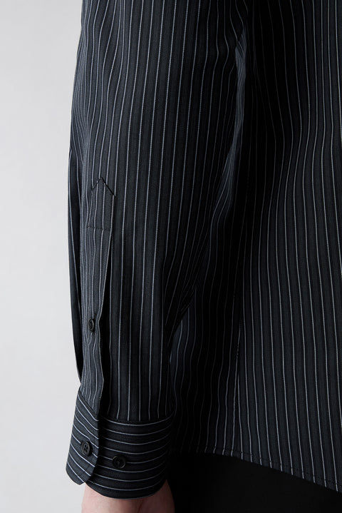 Black Long Sleeve Slim Fit Striped Pocketed Cotton Breathable Classic Shirt