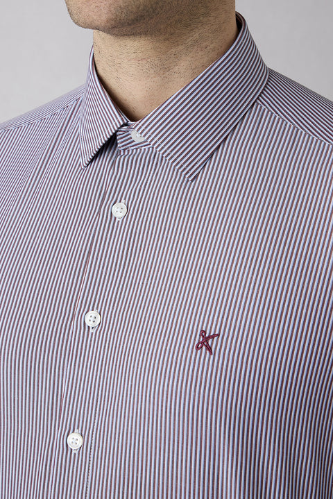 Wine Bordeaux Long Sleeve Regular Fit Classic Striped Cotton Easy Iron Shirt