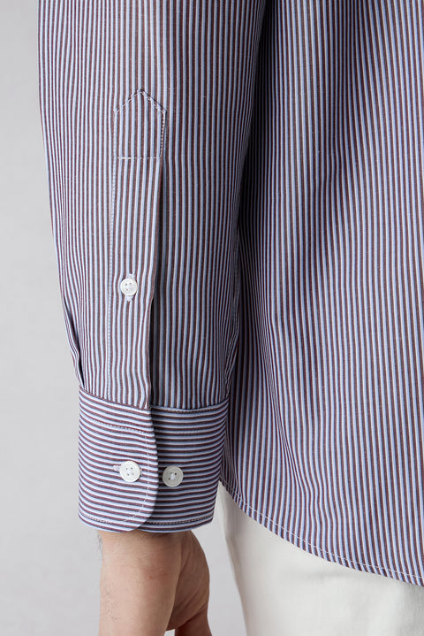 Wine Bordeaux Long Sleeve Regular Fit Classic Striped Cotton Easy Iron Shirt