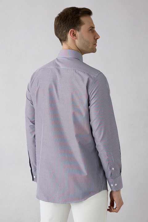 Wine Bordeaux Long Sleeve Regular Fit Classic Striped Cotton Easy Iron Shirt