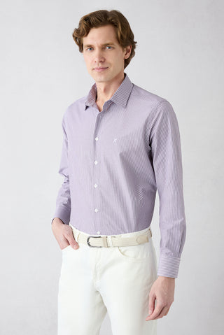  Mürdüm Uzun Kol Slim Fit Çizgili Gömlek