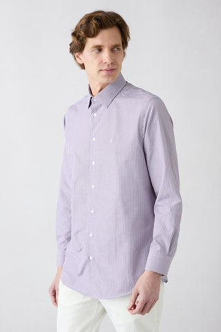  Mürdüm Uzun Kol Slim Fit Çizgili Gömlek