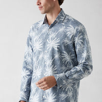Dark Navy Long Sleeve Regular Fit Printed Cotton Shirt