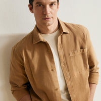 Light Brown Long Sleeve Regular Fit Washed Linen Lyocell Blend Shirt