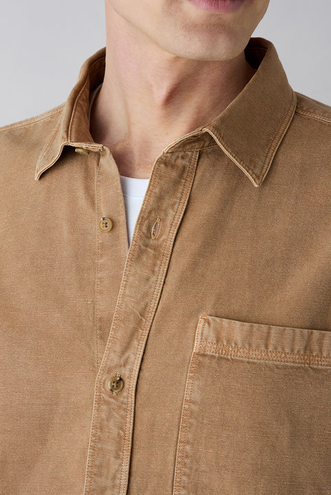 Light Brown Long Sleeve Regular Fit Washed Linen Lyocell Blend Shirt