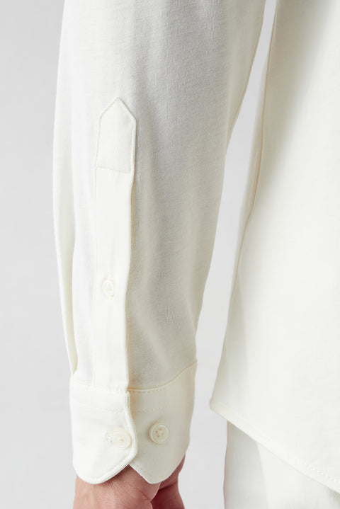 Krem Uzun Kol Slim Fit Modal Karışımlı Örme Spor Gömlek