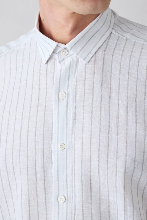 Mid Grey Long Sleeve Regular Fit Striped Cotton Linen Breathable Shirt