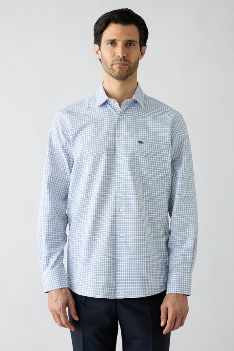 Medium Navy Long Sleeve Regular Fit Plaid Cotton Shirt