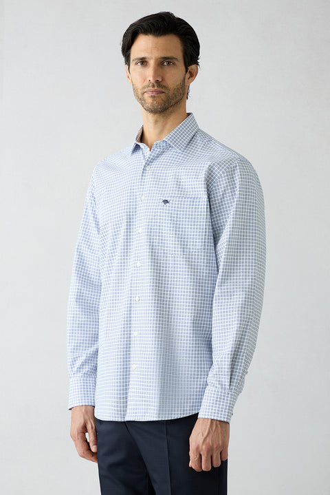 Medium Navy Long Sleeve Regular Fit Plaid Cotton Shirt