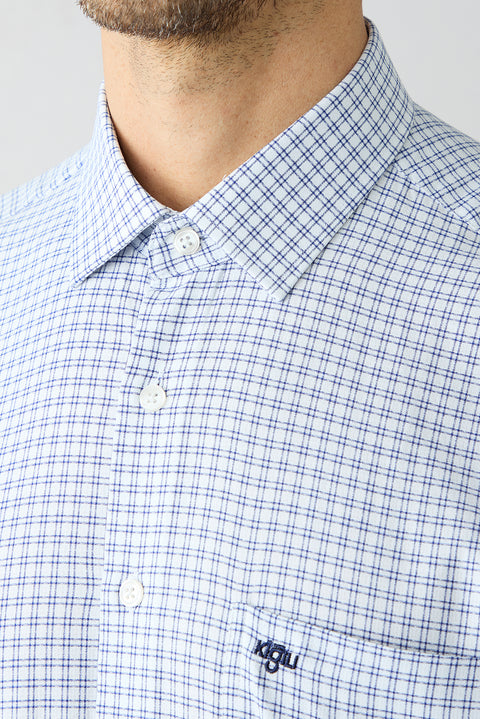 Medium Navy Long Sleeve Regular Fit Plaid Cotton Shirt