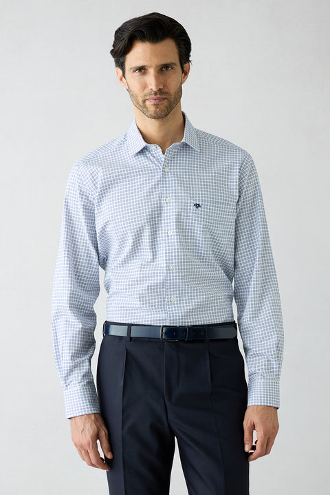 Medium Navy Long Sleeve Regular Fit Plaid Cotton Shirt