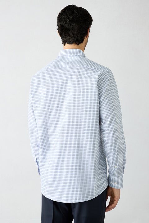 Medium Navy Long Sleeve Regular Fit Plaid Cotton Shirt