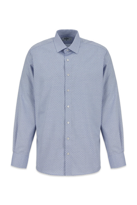 Light Navy Blue Long Sleeve Regular Fit Cotton Patterned Shirt
