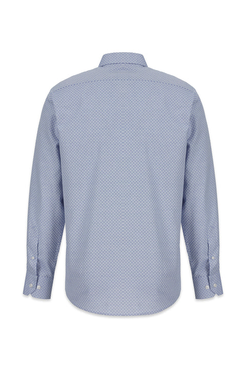 Light Navy Blue Long Sleeve Regular Fit Cotton Patterned Shirt