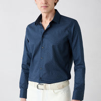 Dark Navy Long Sleeve Slim Fit Printed Classic Collar Cotton Shirt
