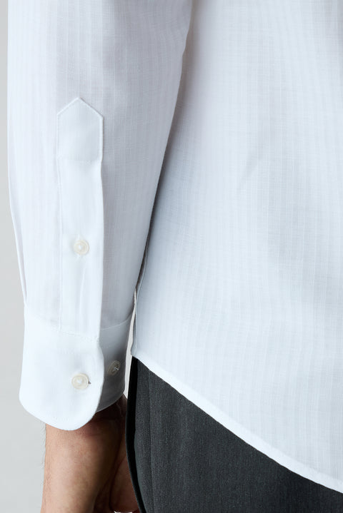 White Long Sleeve Slim Fit Cotton Striped Shirt