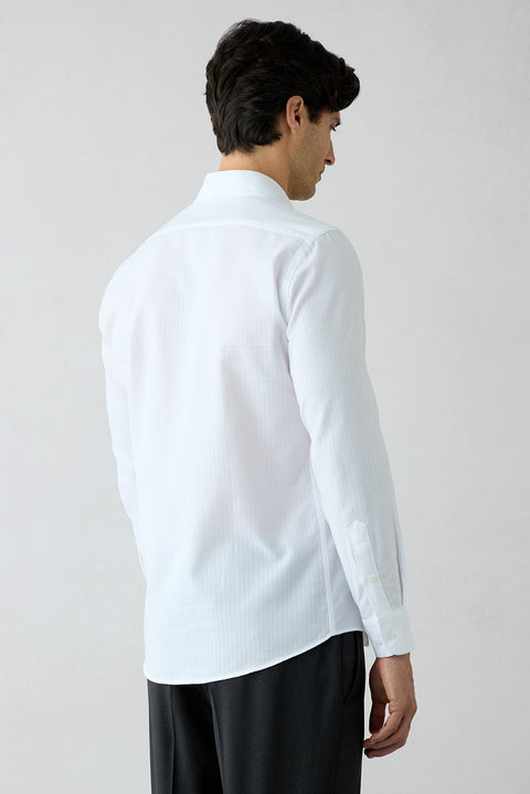 White Long Sleeve Slim Fit Cotton Striped Shirt