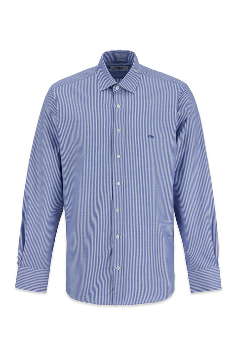Medium Navy Long Sleeve Regular Fit Striped Cotton Shirt
