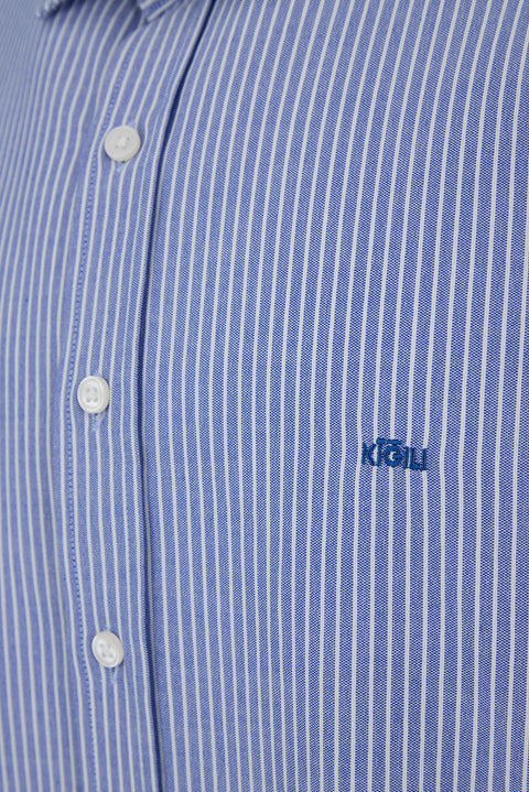 Medium Navy Long Sleeve Regular Fit Striped Cotton Shirt