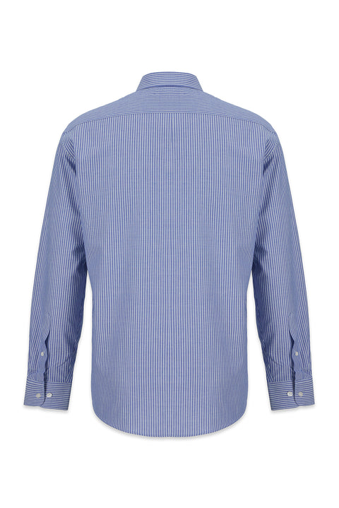 Medium Navy Long Sleeve Regular Fit Striped Cotton Shirt