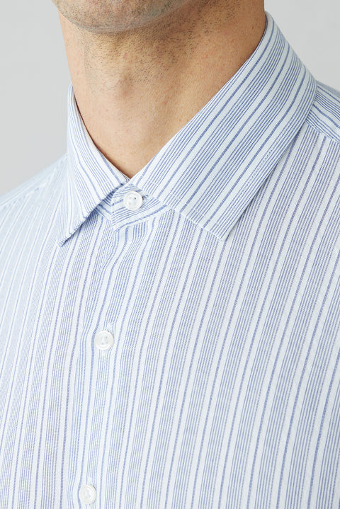 Light Navy Long Sleeve Slim Fit Striped Cotton Shirt
