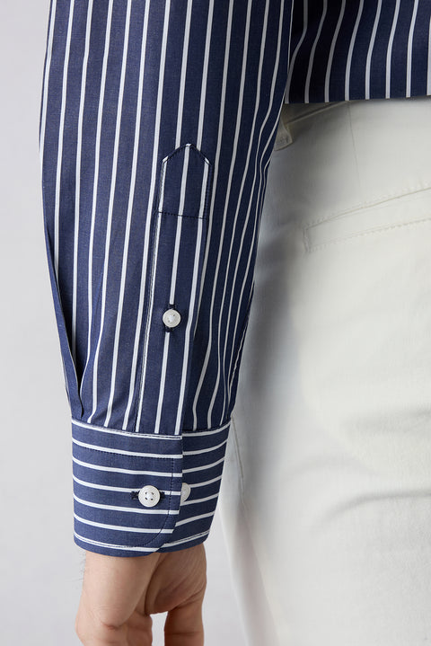 Dark Navy Long Sleeve Regular Fit Classic Collar Striped Breathable Cotton Shirt