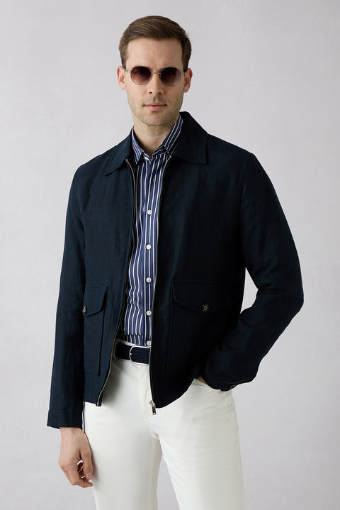 Dark Navy Long Sleeve Regular Fit Classic Collar Striped Breathable Cotton Shirt