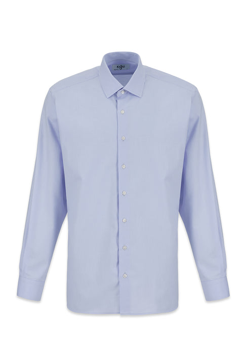 Light Blue Long Sleeve Regular Fit Plain 4 Seasons Oxford Cotton Shirt