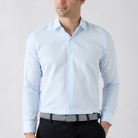 Light Blue Long Sleeve Slim Fit Classic Patterned Cotton Easy-Iron Shirt