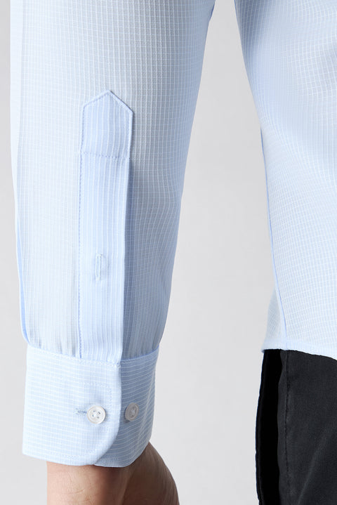 Light Blue Long Sleeve Slim Fit Classic Patterned Cotton Easy-Iron Shirt