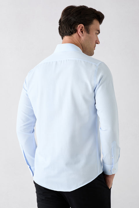 Light Blue Long Sleeve Slim Fit Classic Patterned Cotton Easy-Iron Shirt