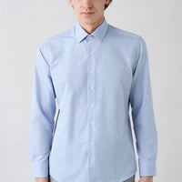 Dark Blue Long Sleeve Slim Fit Classic Patterned Cotton Easy Iron Shirt