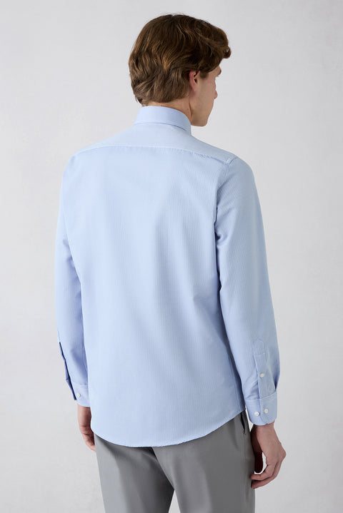 Dark Blue Long Sleeve Slim Fit Classic Patterned Cotton Easy Iron Shirt