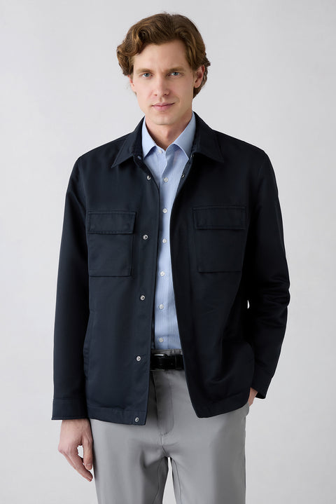 Dark Blue Long Sleeve Slim Fit Classic Patterned Cotton Easy Iron Shirt