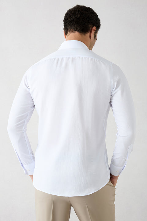 White Long Sleeve Slim Fit Classic Patterned Cotton Easy Iron Shirt