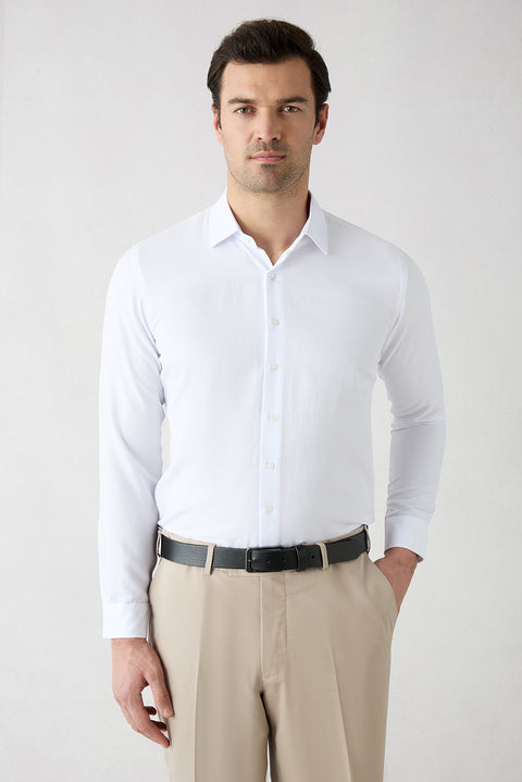 White Long Sleeve Slim Fit Classic Patterned Cotton Easy Iron Shirt