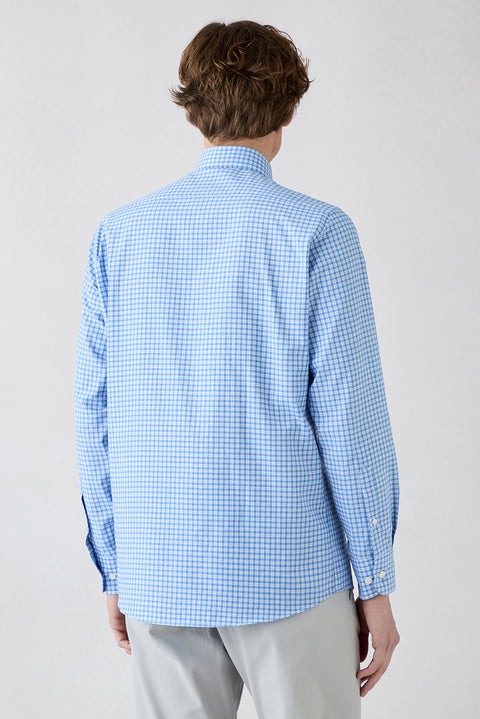 Mavi Uzun Kol Regular Fit Cepli Ekose Pamuklu Kolay Ütülenebilir Gömlek