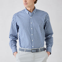 Dark Navy Long Sleeve Regular Fit Plaid Button-Down Easy Iron Cotton Shirt