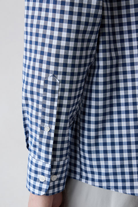 Dark Navy Long Sleeve Regular Fit Plaid Button-Down Easy Iron Cotton Shirt