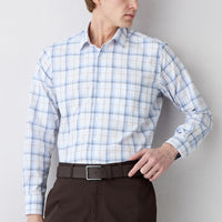 Blue Long Sleeve Regular Fit Plaid Button-Down Collar Pocket Cotton Easy Iron Shirt