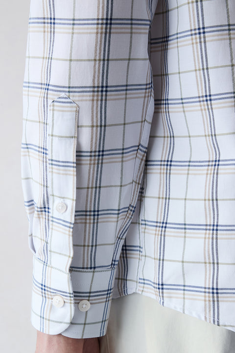 Light Brown Long Sleeve Regular Fit Plaid Button-Down Collared Cotton Easy-Iron Shirt