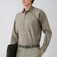 Khaki Long Sleeve Regular Fit Plaid Pocket Breathable Cotton Shirt