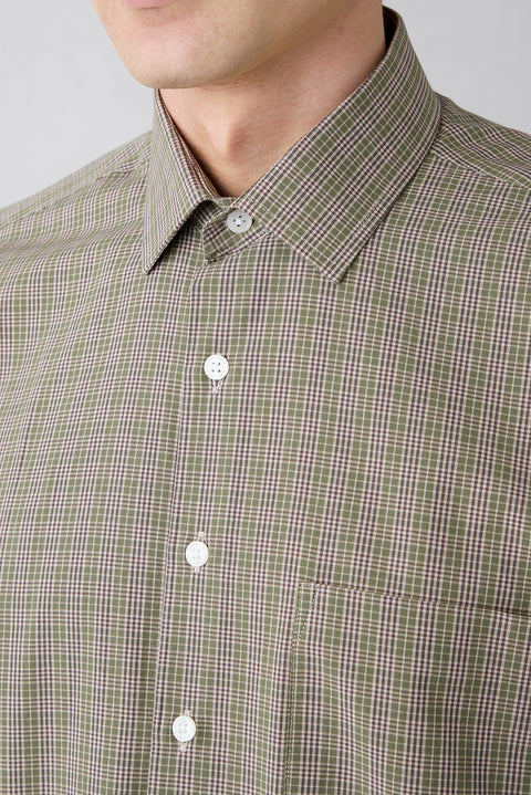 Khaki Long Sleeve Regular Fit Plaid Pocket Breathable Cotton Shirt