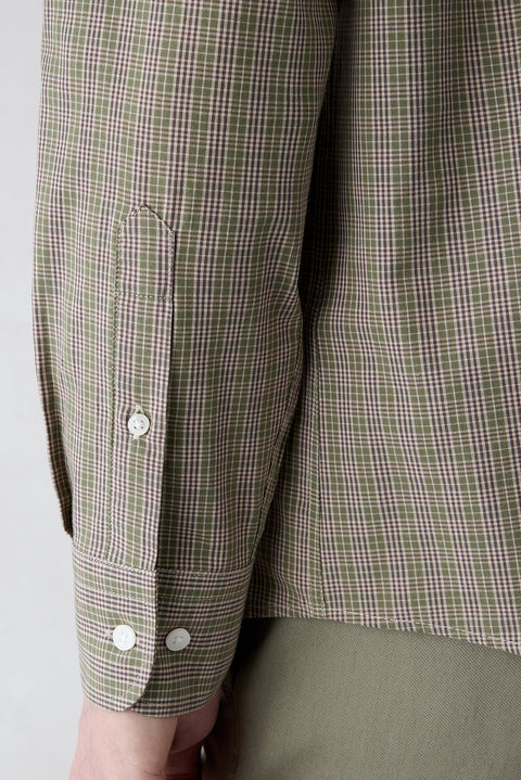 Khaki Long Sleeve Regular Fit Plaid Pocket Breathable Cotton Shirt