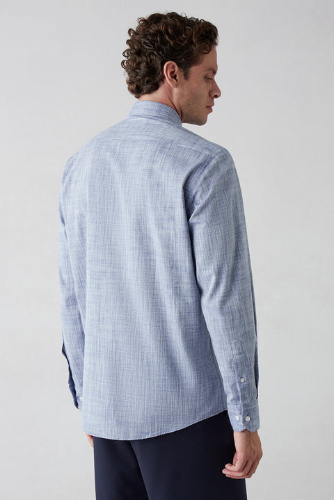 Light Navy Long Sleeve Regular Fit Cotton Plain Shirt