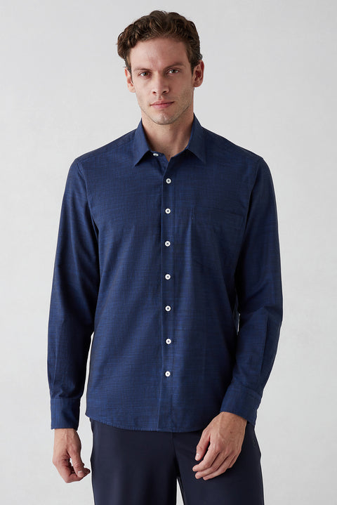 Dark Navy Long Sleeve Regular Fit Cotton Plain Shirt
