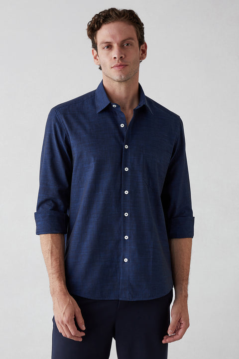 Dark Navy Long Sleeve Regular Fit Cotton Plain Shirt