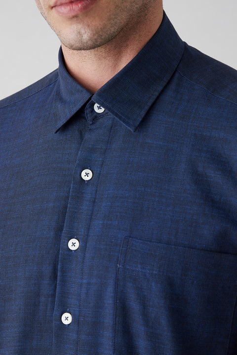 Dark Navy Long Sleeve Regular Fit Cotton Plain Shirt