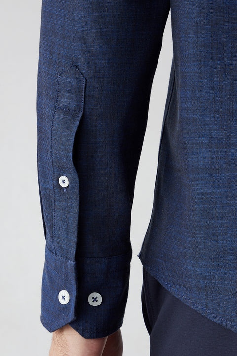 Dark Navy Long Sleeve Regular Fit Cotton Plain Shirt