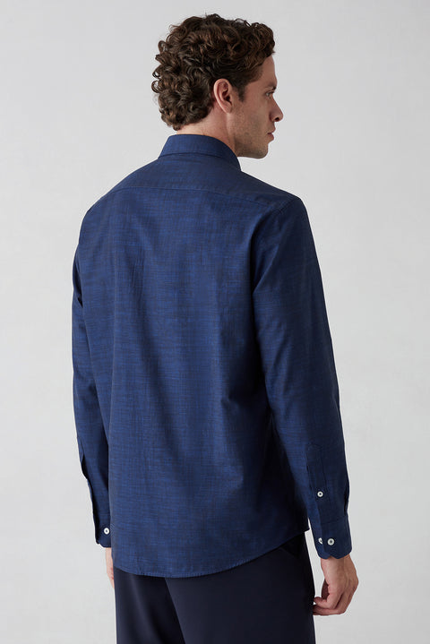 Dark Navy Long Sleeve Regular Fit Cotton Plain Shirt